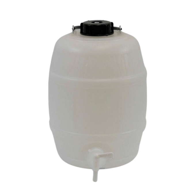 White barrel for serving home brewed beer and wine